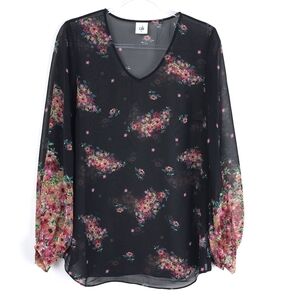 CaBi Blooming Blouse Black Floral Sheer Top style 3594